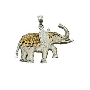 Vintage Circus Carnival Elephant Gold Over 925 Sterling Silver 1 3/8" Pendant